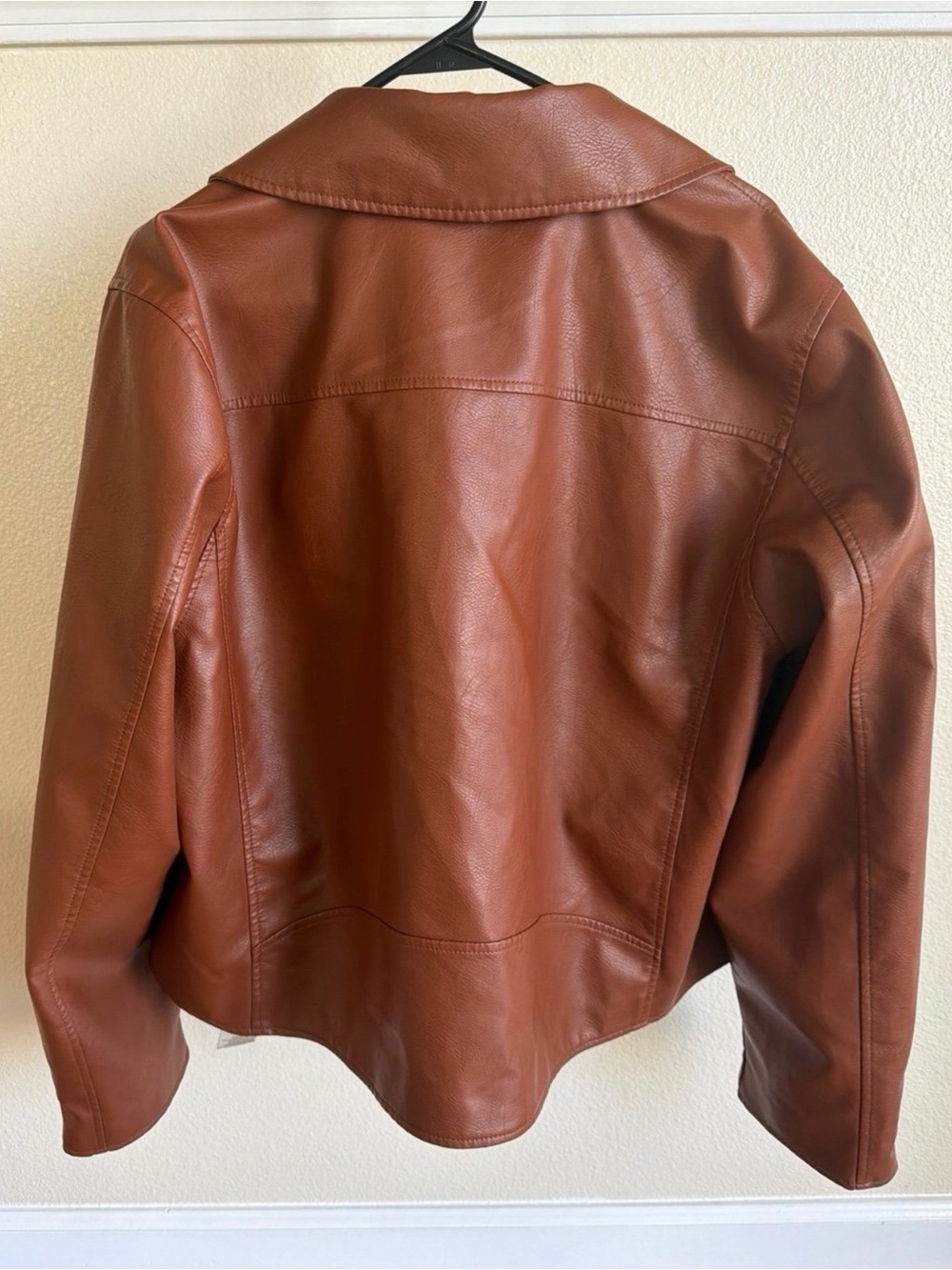 By Anthropologie Rich Cognac Brown Faux Leather Moto Jacket - Plus Size 2X - Picture 12 of 12